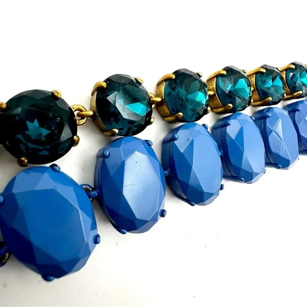 J Crew Blue Double Row Tennis Bracelet Crystal Statement NWT Oversized Preppy
